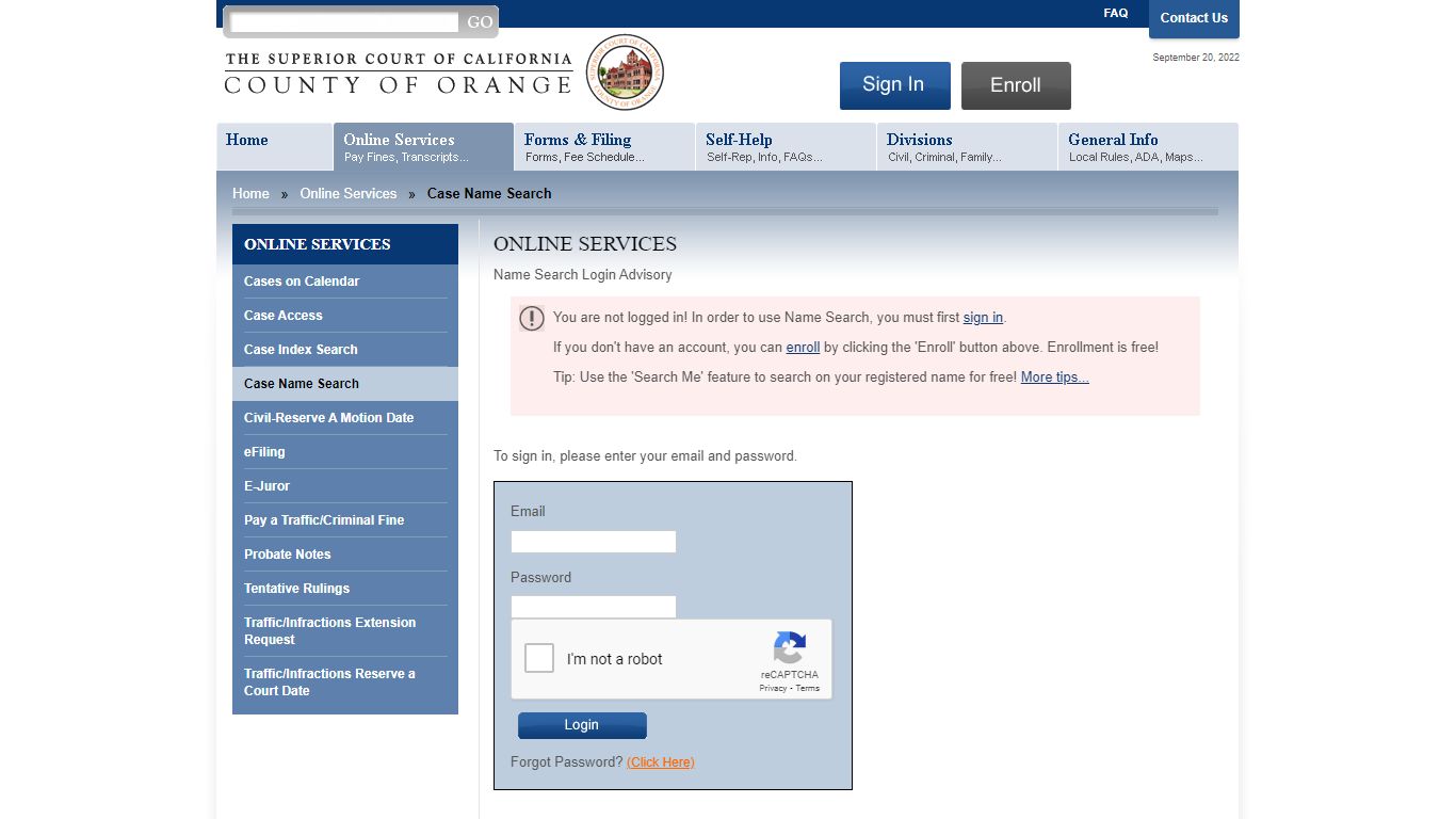 The Superior Court of California - Name Search